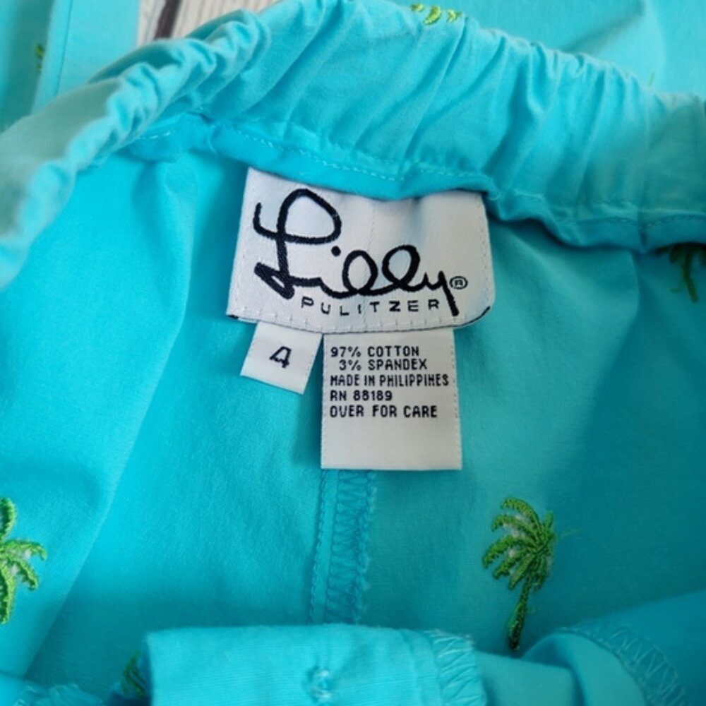 Lilly Pulitzer Turquoise Embroidered Wide Leg Pants Size 4 - Picture 6 of 7